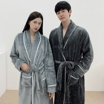 겨울 커플 극세사 수면 목욕 두툼한 커플 샤워가운 잠옷 홈웨어, 여성, 그레이