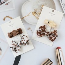 도도앤뉴 유아동 아기 여아 머리핀 곰돌이 밀크티 브라우니 리본 집게핀 2P 세트