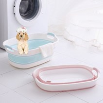 냥멍 접이식욕조 강아지 폴딩 반려견 반려묘 반려동물 목욕통 가정용 스파 목욕탕 애견용품, L 화이트 블루