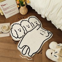 MDIV 미니 고양이 강아지 화이트 러그발매트 2장세트, 고양이1장+강아지1장