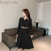 [Kingfishe]가을 여성 빈티지 프렌치 롱 슬림핏 원피스 Kingfishe dian251201fs6