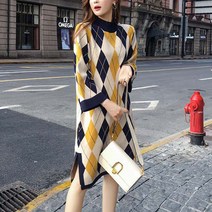 [위드기프트] 아가일 고급 롱 니트 원피스