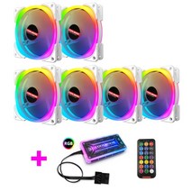 [해외]Coolmoon 컴퓨터 PC 케이스 팬 RGB LED 팬 속도 120mm 조용한 원격 컴퓨터 쿨러 냉각 RGB 케이스 팬, 6 팬 및 컨트롤러