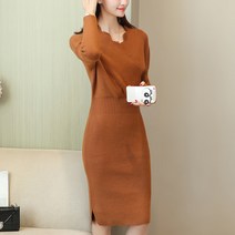 일본식 칼라 니트 드레스 가을 초겨울 신작 롱 스웨터 솔리드 여성 원피스