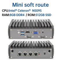 YINGCHI 인텔 셀러론 팬리스 소프트 라우터 미니 PC 4x2.5G LAN HD 및 VGA 포트 방화벽 기기 J4125 N5, 07 N5095 8G 512G SSD_02 AU