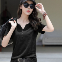 채윤러브 chaeyoon love 여성 V넥 반팔티셔츠