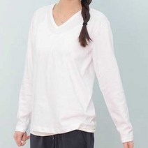 베이직 여자 브이넥 티셔츠 긴팔 데일리 캐주얼 룩 원피스형롱티셔츠 반폴라티 커플후드티 -72394EA