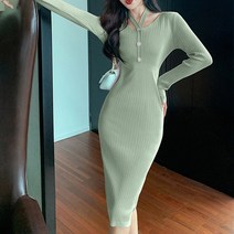 블링앤수 여성 데이트룩 브이넥 슬림핏 미디 원피스 KZZ493