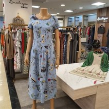 BUCOLIQUE SH03 린넨프린트라인배색원피스 B222WO6190