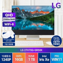 [한컴오피스 증정] LG 일체형 PC 27V70Q-GR50K 인텔 12세대 i5 27인치 윈도우11 프로 올인원PC, 16GB, 1TB