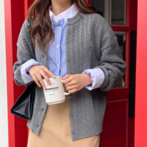 미라클세븐 M7 여자 빅사이즈 크로쉐 라운드 램스울 가디건