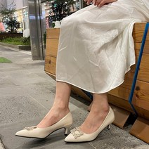 여성 스퀘어 장식 펌프스 힐 zn373