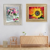 미프리아트 DIY 비즈 보석십자수(원형전체) 액자 세트, 12.가을 풍경 50x40, AT-35/실버 액자 추가