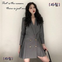 여성 빅사이즈 더블버튼 플리츠 포인트 미니원피스 미니원피스(허벅지위)