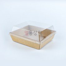 일용상회 종이용기 DRP 4호 정사각 500개 크라프트 샌드위치용기 종이트레이, 용기+뚜껑PET 세트