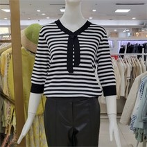 셀러허브 1 스테파니 DP01 스트라이프 리본 타이 니트 A23SW3203