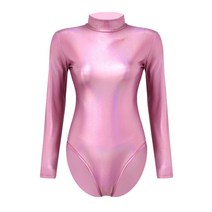 여성 반짝이 금속 긴 소매 체조 레오타드 바디 슈트 나이트 클럽 파티 페스티벌 레이브 무대 공연 폴 댄스 의상, [05] XXL, [08] A-Pink