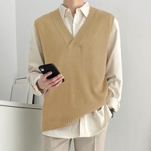 비켄드스튜디오 남녀공용 캐주얼 베이직 오버핏 브이넥 레이어드 니트 조끼 베스트 [1100]