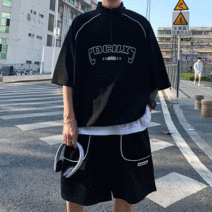 에버유어스 반팔 아노락 세트 남자 여름 트레이닝 세트 블랙