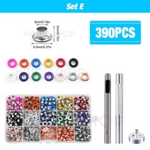 리벳 가죽부자재 스냅단추 5MM 금속 Eyelets 그로멧 키트 설치 도구 펀치 펜치 상자 Leathercraft 신발 벨, 09 390Pcs Set E