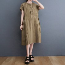 다이뻐 리틀깽스 빅사이즈 데일리 시원한 단추 핀턱주름 루즈핏 박시한 코튼면 린넨 베이지 원피스