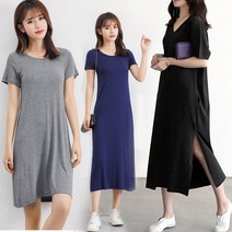 반팔 파자마 홈웨어 면 롱원피스 여름 실내복 옆트임 원피스