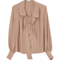 블라우스 부드러운 여주 V넥 카라 여리 캐주얼 셔츠 분위기 무드 있는 카라넥 리본 긴팔티 금고은 recto 백세트 21 가을 겨울 코리안 소중근 리본 긴팔 셔츠 상의