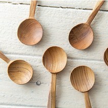 큐스토어 티크 나무 우드 원목 홈카페 소품 용품 주방 조리 도구, 17. 원 라운드 스푼 (소)