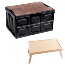 포캠 폴딩박스+나무상판+원목테이블 캠핑테이블 트렁크정리함 캠핑 감성용품 캠핑폴딩박스 수납박스, 올블랙-30L(C타입상판+원목테이블)