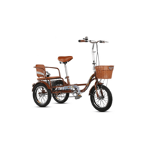 성인 세발 자전거 삼륜 2인승 어른용 짐수납 노인, 14인치 브라운 접이식