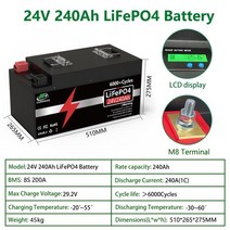 전동킥보드보조배터리 24v 300ah200ah100ah lifepo4 배터리 5kwh 6000+ 사이클 등급 a 셀(rv 보트용 8s 200a bms 포함) 세금 없음 10년, 24v 240ah