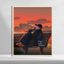 미니 작가 (로망) 아트 캔버스 액자 거실 장식 카페 인테리어 소품 집들이선물, 원목