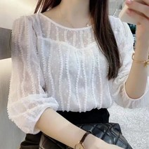 폴리 우라기리 7부 퍼프소매 블라우스