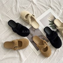 [래빗토] Y8016 동글 귀여운 뽀송 양털 버클 블로퍼 뮬 슬리퍼 (3color)