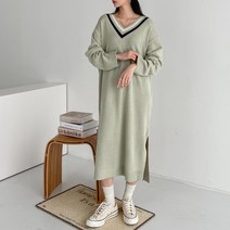 뜨개진 여성용 소니아 니트 롱 원피스