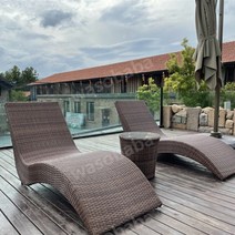 S형 정원 발코니 라탄 썬베드 데크침대 야외 해변 발코니 가든 카페 인증샷, 브라운더블