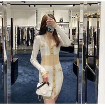 수입명품 스타일 금장버튼 라인 미니 원피스