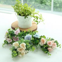 cocooning 홈카페 생화같은 미니 장미꽃다발 파스텔 식탁 테이블조화, 블루