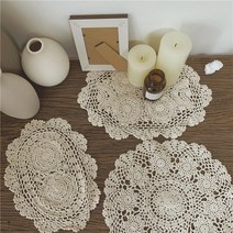 사랑스러운 라운드 손뜨개 크로쉐3종 빈티지 협탁보 레이스 돌상 다용도 캠핑 홈카페 피크닉, 원형 L 40X40, 코튼 베이지