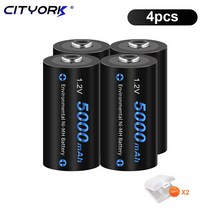 건전지충전기 충전건전지 AA충전지CITYORK 1.2V C 크기 충전식 배터리 5000mAh 대용량 R14 LCD 충전기 D AA, 05 4pcs