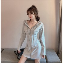 라네슈에 봄 가을 여성 후드 집업 슬림 미니 원피스 드레스