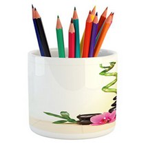 Ambesonne Spa Pencil Pen Holder Calm Life Theme with Relax Symbol Bamboo Sprouts and Rocks Asian Me, 1
