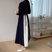 마이시즌 여성용 버넬 배색 플리츠 원피스