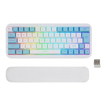 GHSHOP 2.4G 무선 키보드(손목 패드 포함) 63 키 백라이트 플러그 앤 플레이 충전식 1850mAh 데스크탑 PC 홈 오피스용 풀, 30.98x12.55cm, 플라스틱, 하얀색