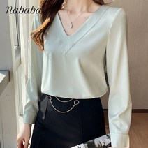 나바바 NB1007 여성 우아한 심플 베이직 브이넥 블라우스
