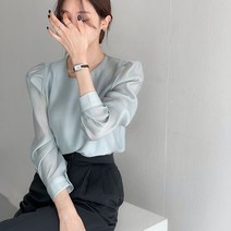 블링앤수 결혼식룩 여성 기본핏 라운드넥 블라우스 KZZ119