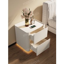 뭉시크 스마트테이블 충전 사이드 침대 거실 보조 협탁 배드 틈새 휴대폰 소파, 45 x 42 x 50cm, 화이트크림 주변조명 무선충전 센서잠금장치