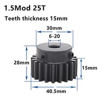 마이터기어 1.5M 25T 26T 고주파 흑색 스퍼 기어 피니언 톱니 너비 15mm 1.5mod 랙 보어 6-20mm, 01 26 Teeth_03 12mm