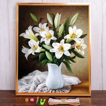 보석십자수 창업 도구 백합 꽃 인쇄 11CT 크로스 스티치 키트 DIY 자수 DMC 스레드 공예 수제 수공예 그림, HMA70125_30x40_11CT 면사