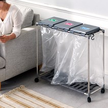 바퀴달린 재활용 분리수거함 대용량 업소 사무실 쓰레기통 거치대 캠핑 스탠드 비닐 3단, 재활용 분리수거함 3단